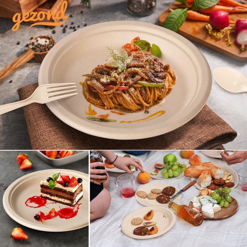 Gezond طقم أطباق ورقية قابلة للتصرف 250 قطعة، أطباق قابلة للتحلل من قصب السكر، أدوات صديقة للبيئة، طقم أدوات مائدة يشمل 50 طبقًا قابلًا للتحلل، وشوك، وسكاكين، وملعقة لحفلة عيد الميلاد والتخييم - Image 4